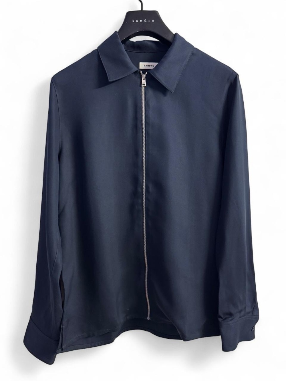 Sandro Navy Zip-Front Collared Shirt